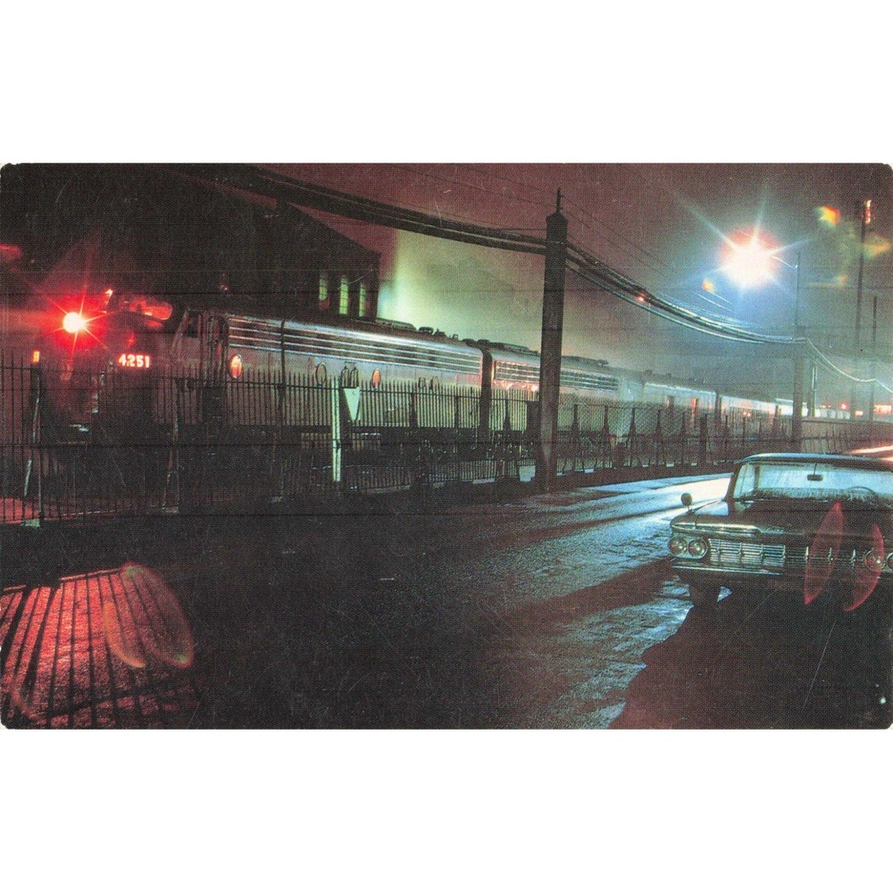 Vintage Pennsylvania Railroad The Juniata Postcard Altoona Station Night Train